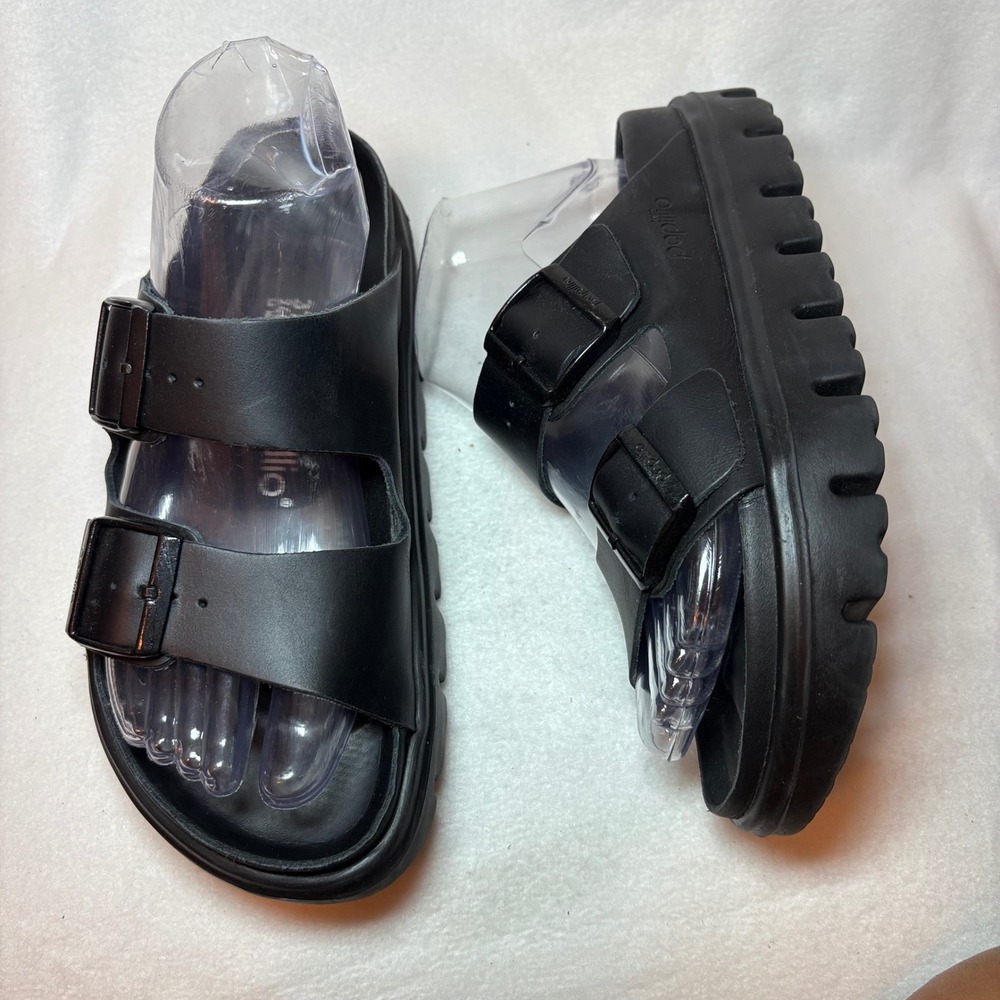Papillio by Birkenstock Arizona Chunky Black Leather Platform Sandals 37